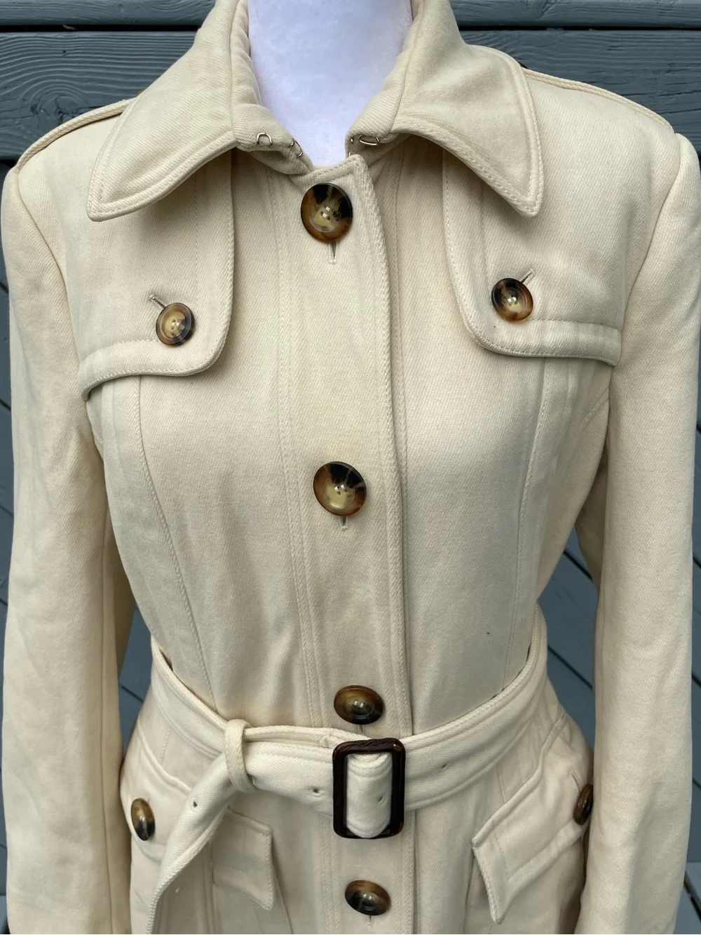 Burberry London Belted Long Trench Coat with Tortoiseshell Buttons sz 10 - Picture 2 of 15